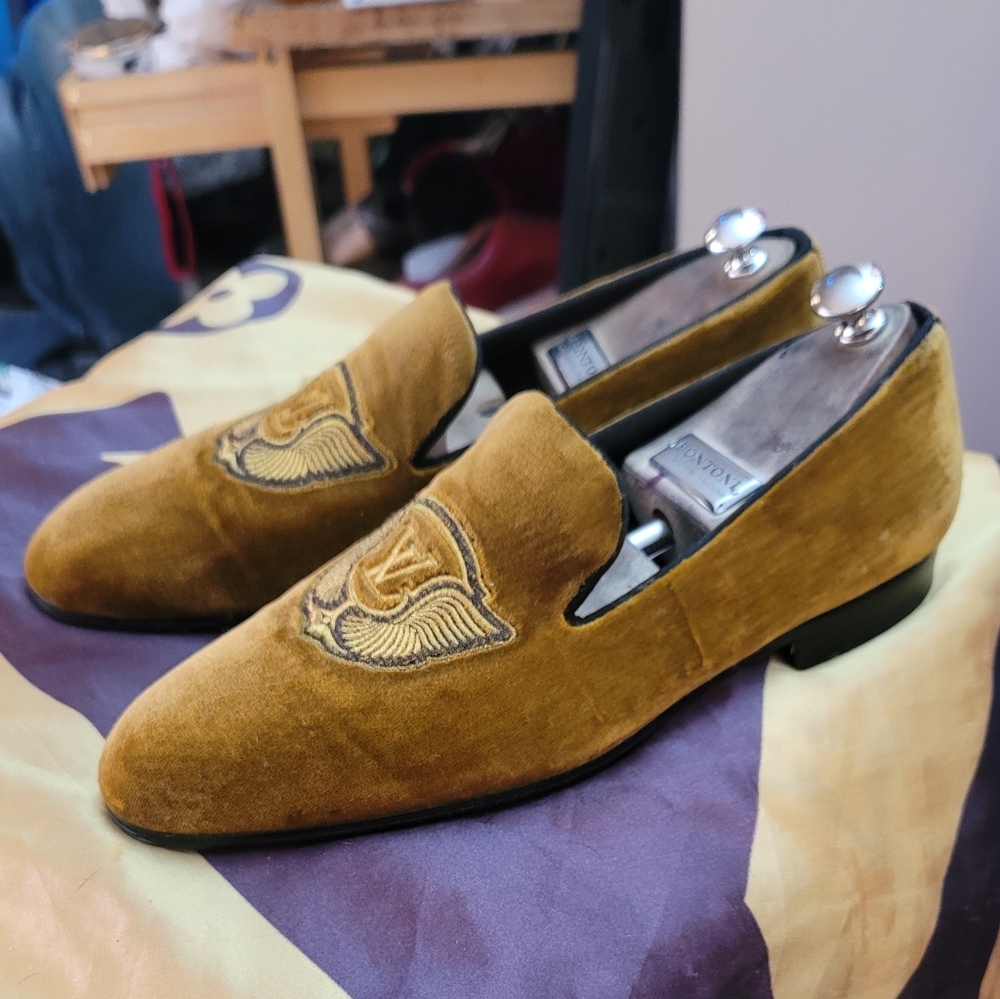 Louis Vuitton Gold Velvet 'Auteuil' Slipper